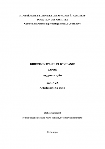 FR MAE 208INVA, Asie-Océanie, Japon, 1973-1980