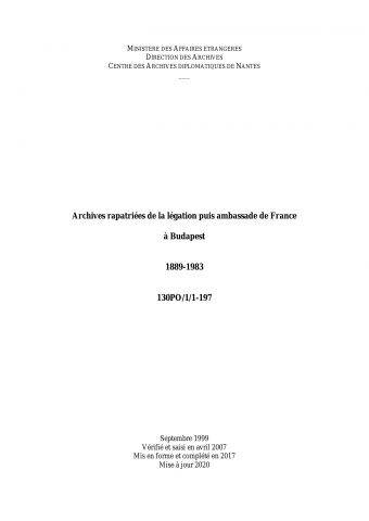 FR MAE 130PO/1/1-197, Budapest, ambassade, 1889-1983