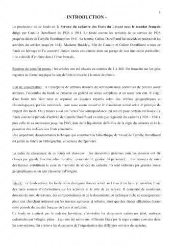 FR MAE 1AE/118, Fonds Camille Duraffourd, régie du cadastre des États du Levant sous le mandat français, 1926-1943