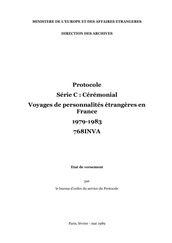FR MAE 768INVA, Protocole série C, Cérémonial, 1979-1984