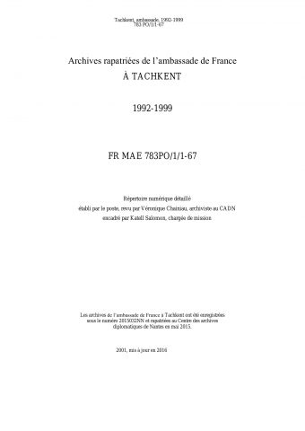 FR MAE 783PO/1/1-67, Tachkent, ambassade, 1992-1999