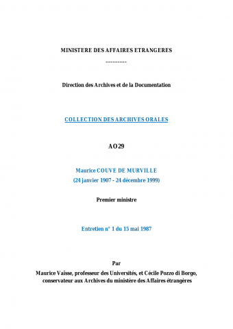 FR MAE 29AO, transcription 1 entrtiens de Maurice COUVE de MURVILLE