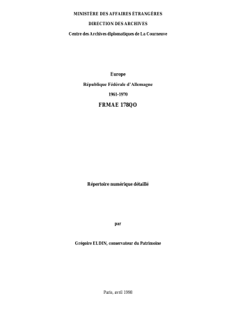 FR MAE 178QO, Europe, République fédérale d'Allemagne, 1961-1970