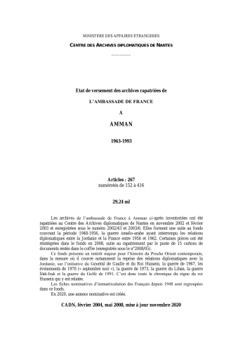 FR MAE 30PO/1/152-416, Amman, ambassade, 1963-1993