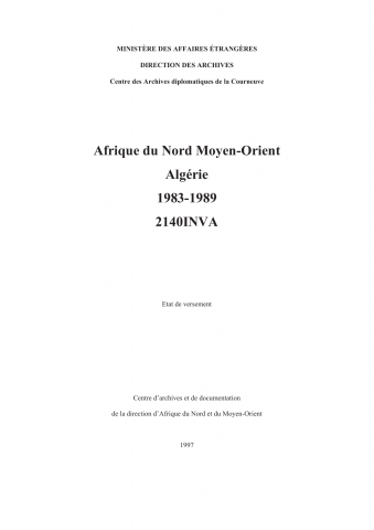 FR MAE 2140INVA, Afrique du Nord et Moyen-Orient, Algérie, 1983-1989