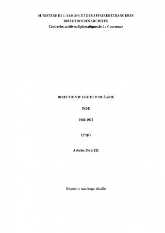 FR MAE 127QO, Asie-Océanie, Inde, 1968-1972