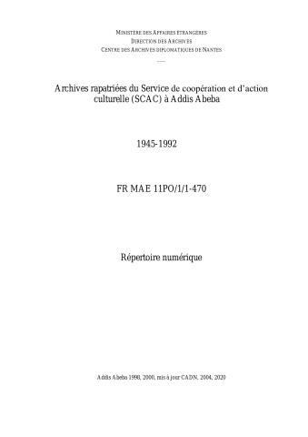 FR MAE 11PO/1/1-470, Addis Abeba, SCAC, 1945-1992, répertoire numérique