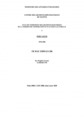 FR MAE 533PO/1/1-296, Port-Louis, MCAC, 1970-1996