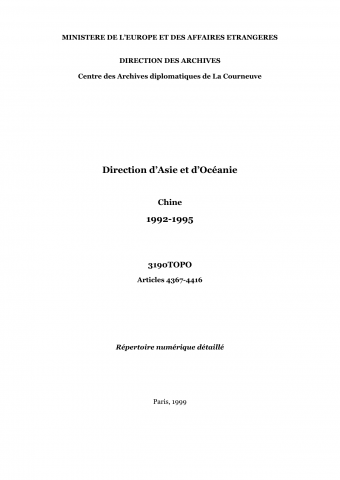 FR MAE 3190TOPO, Asie-Océanie, Chine, 1992-1995, va