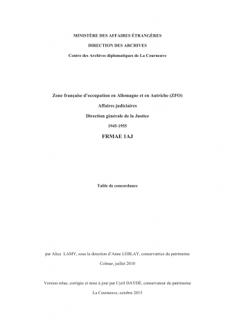 FR MAE 1AJ, ZFO, Affaires judiciaires, table de concordance