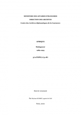 FR MAE 3711TOPO, Afrique, Madagascar, 1989-1993