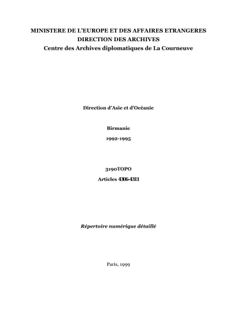 FR MAE 3190TOPO, Asie-Océanie, Birmanie, 1992-1995