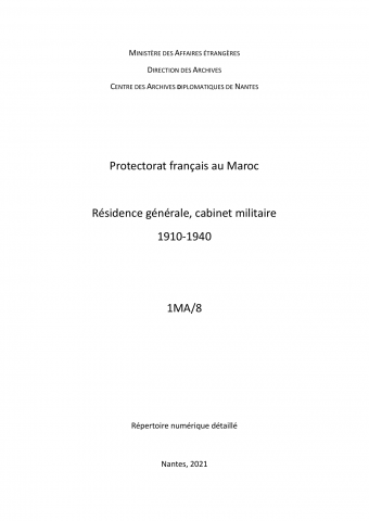 FR MAE 1MA/8, Cabinet militaire, 1910-1940