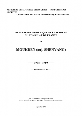 FR MAE 453PO/1, Moukden, consulat, 1908-1950