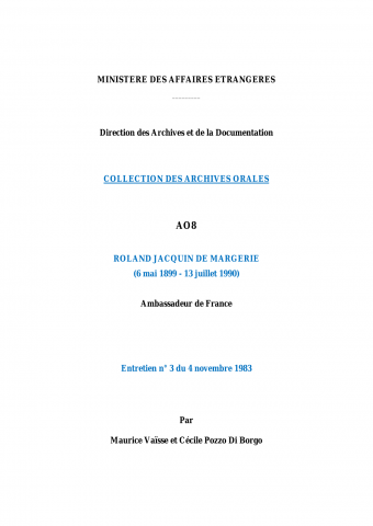 FR MAE 8AO, transcription 3 entretien de Roland de MARGERIE