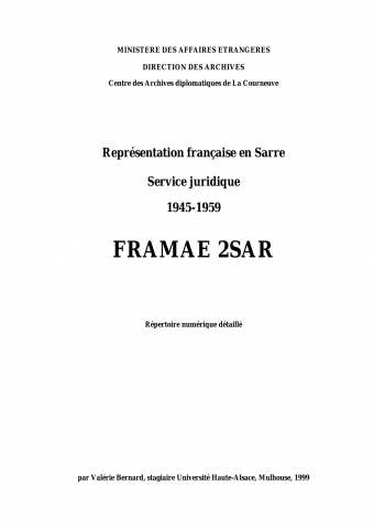 FR MAE 2SAR, Représentation française en Sarre, Service juridique, 1947-1959