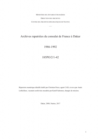 FR MAE 185PO/2, Dakar, consulat, 1986-1992