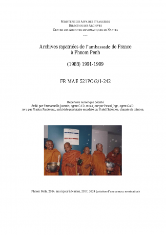 FR MAE 521PO/2/1-242, Phnom Penh, ambassade, 1991-1999