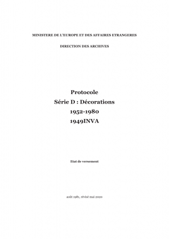 FR MAE 1949INVA, Protocole, série D : décorations, 1952-1980