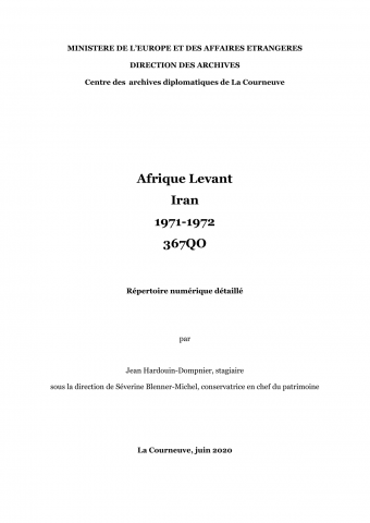 FR MAE 367QO148-190, Afrique du Nord Moyen-Orient, Iran, 1971-1972