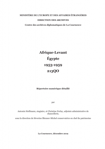 FR MAE 213QO, Afrique-Levant (Levant), Egypte, 1953-1959