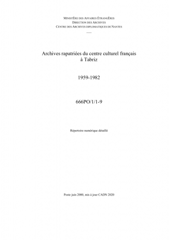 FR MAE 666PO/1, Tabriz, centre culturel français, 1959-1982