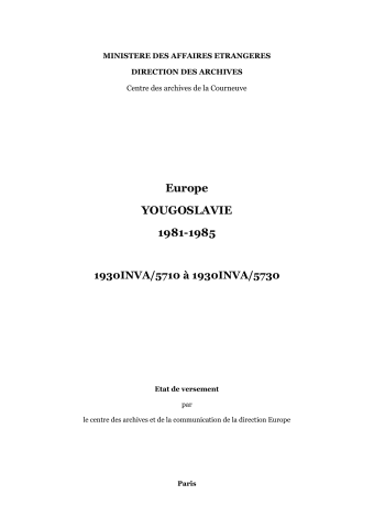 FR MAE 1930INVA, Europe, Yougoslavie, 1981-1985