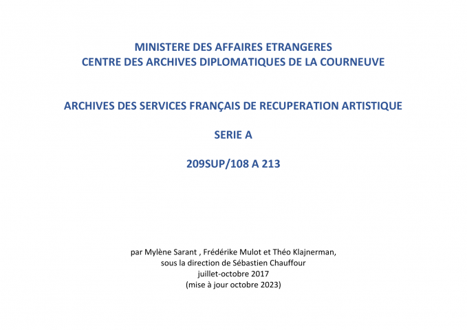 FR MAE 209SUP108-213, Récupération artistique, Série A, 1939-1976