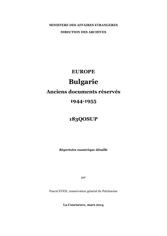 FR MAE 183QOSUP, Europe, Bulgarie, complément, 1944-1955