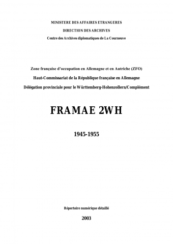 FR MAE 2WH, Delegation provinciale Wurtemberg-Hohenzollern, Complement, 1945-1955