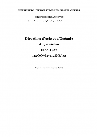 FRMAE 112QO, Asie-Océanie, Afghanistan, 1968-1972