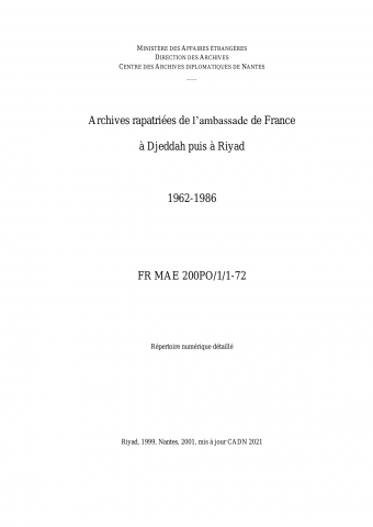 FR MAE 200PO/1/1-72, Djeddah ambassade, 1963-1986