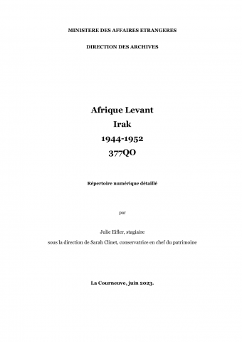 FR MAE, 377QO, Afrique-Levant (Levant), Irak, 1944-1952
