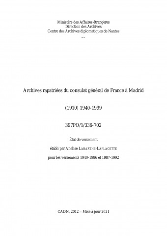 FR MAE 397PO/1/336-702, Madrid, consulat général, 1940-1999