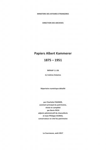 FR MAE 94PAAP, Papiers Albert Kammerer