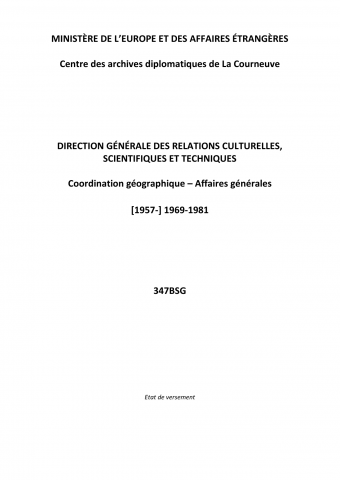 FR MAE 347BSG, Coordination géographique, Affaires générales, 1969-1980