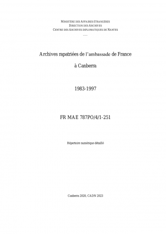 FR MAE 787PO/4/1-251, Canberra, ambassade, 1983-1997