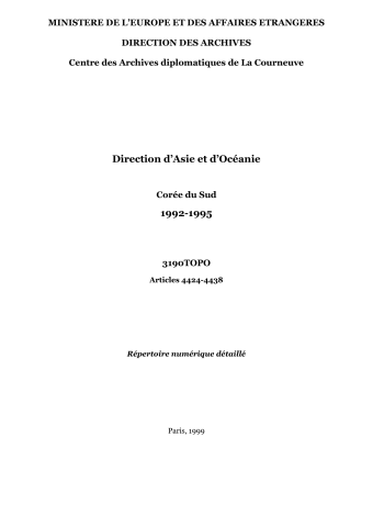 FR MAE 3190TOPO, Asie-Océanie, Corée du Sud, 1992-1995