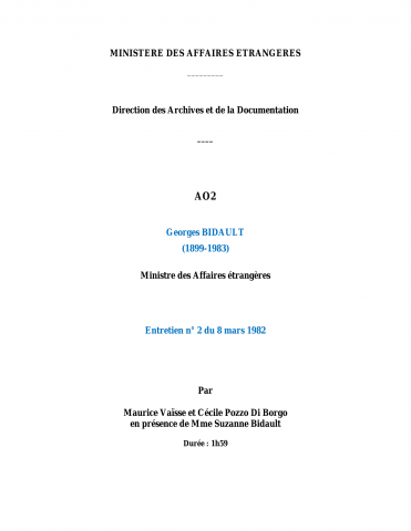 FR MAE 02AO, transcription 2 entretiens de Georges BIDAULT