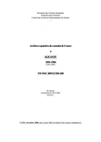 FR MAE 26PO/1/184-268, Alicante, consulat, 1991-1996