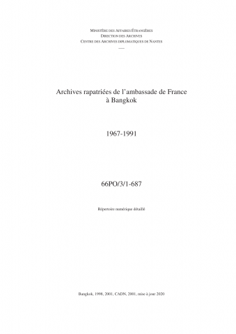 FR MAE 66PO/3, Bangkok, ambassade et mission réfugiés, 1967-1991