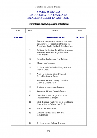 FR MAE 30AOR, Entretiens avec Christian WILSDORF