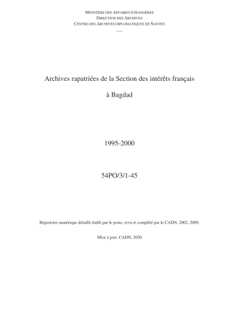 FR MAE 54PO/3, Bagdad, ambassade, section des interêts français, 1995-2000