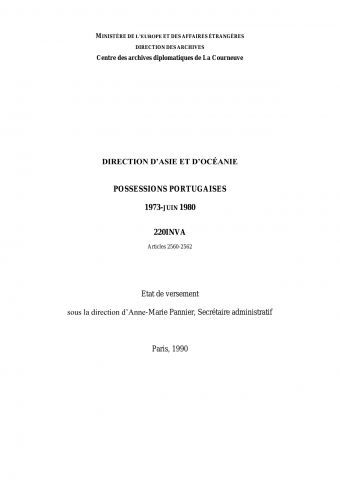 FR MAE 220INVA, Asie-Océanie, Possessions portugaises, 1973-1980