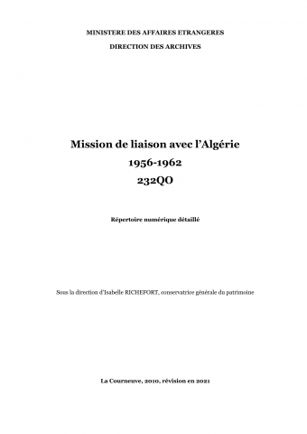 FR MAE, 232 QO, Mission de liaison avec l'Algérie, 1956-1962
