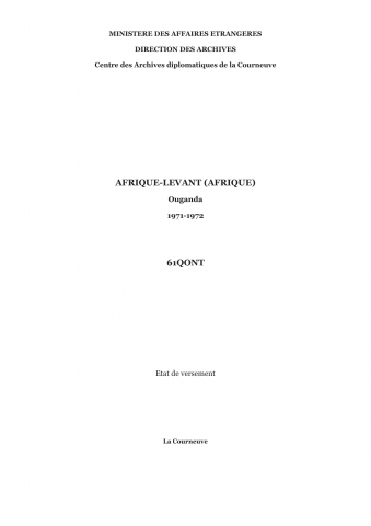 FR MAE 61QONT, Afrique-Levant (Afrique), Ouganda, 1971-1972