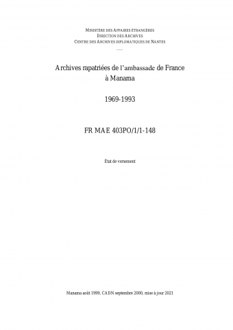 FR MAE 403PO/1/1-148, Manama ambassade, 1969-1993