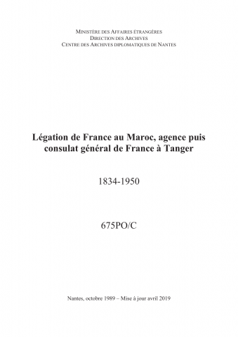 FR MAE 675PO/C, Tanger, légation, 1834-1950