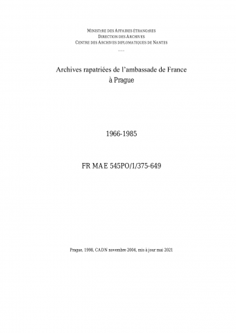 FR MAE 545PO/1/1375-649, Prague, ambassade, 1966-1985