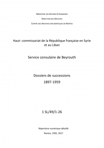 FR MAE 1SL/49, service consulaire, successions, 1919-1958